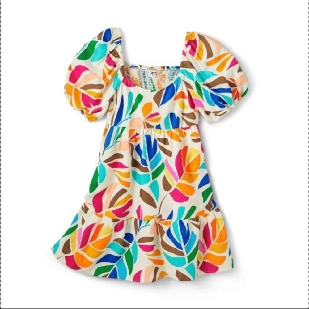Vacation / Resort Puff Sleeve Dress | Tabitha Brown Tropical Linen | Size Large - Picture 5 of 12